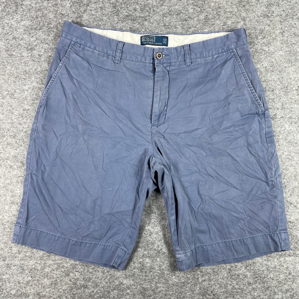 Polo Ralph Lauren Shorts Mens 34 (Fits 34x9) Blue Chino Flat Front Preppy 90s